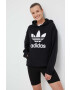 adidas Originals Bavlněná mikina dámská černá barva s kapucí s potiskem - Pepit.cz