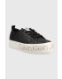 Calvin Klein Jeans Kožené sneakers boty Yw0yw01025 Vulc Flatf Low Wrap Around Logo černá barva - Pepit.cz