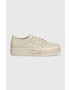 Calvin Klein Jeans Kožené sneakers boty Yw0yw01025 Vulc Flatf Low Wrap Around Logo béžová barva - Pepit.cz