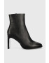 Calvin Klein Kožené kotníkové boty Curved Stil Ankle Boot 80 dámské černá barva na podpatku - Pepit.cz