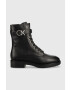 Calvin Klein Kožené kotníkové boty Rubber Sole Combat Boot dámské černá barva na plochém podpatku - Pepit.cz