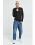 Jack & Jones Mikina JCOBLUR PANEL SWEAT CREW NECK FST pánská černá barva s potiskem 12225433 - Pepit.cz