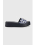 Tommy Hilfiger Kožené pantofle TH SLIP ON SANDAL FLATFORM MONO dámské tmavomodrá barva na platformě FW0FW07244 - Pepit.cz