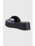 Tommy Hilfiger Kožené pantofle TH SLIP ON SANDAL FLATFORM MONO dámské tmavomodrá barva na platformě FW0FW07244 - Pepit.cz