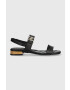 Tommy Hilfiger Kožené sandály HARDWARE FLAT SANDAL dámské černá barva FW0FW07094 - Pepit.cz