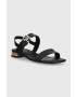 Tommy Hilfiger Kožené sandály HARDWARE FLAT SANDAL dámské černá barva FW0FW07094 - Pepit.cz