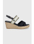 Tommy Hilfiger Sandály GOLDEN WEBBING MID WEDGE dámské tmavomodrá barva na klínku FW0FW07090 - Pepit.cz