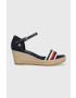 Tommy Hilfiger Sandály MID WEDGE CORPORATE dámské tmavomodrá barva na klínku - Pepit.cz