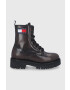 Tommy Jeans Kožené workery Lace Up Wmns Boot dámské černá barva na plochém podpatku - Pepit.cz