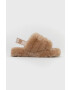 Ugg Dětské vlněné pantofle Fluff Yeah Slide hnědá barva - Pepit.cz