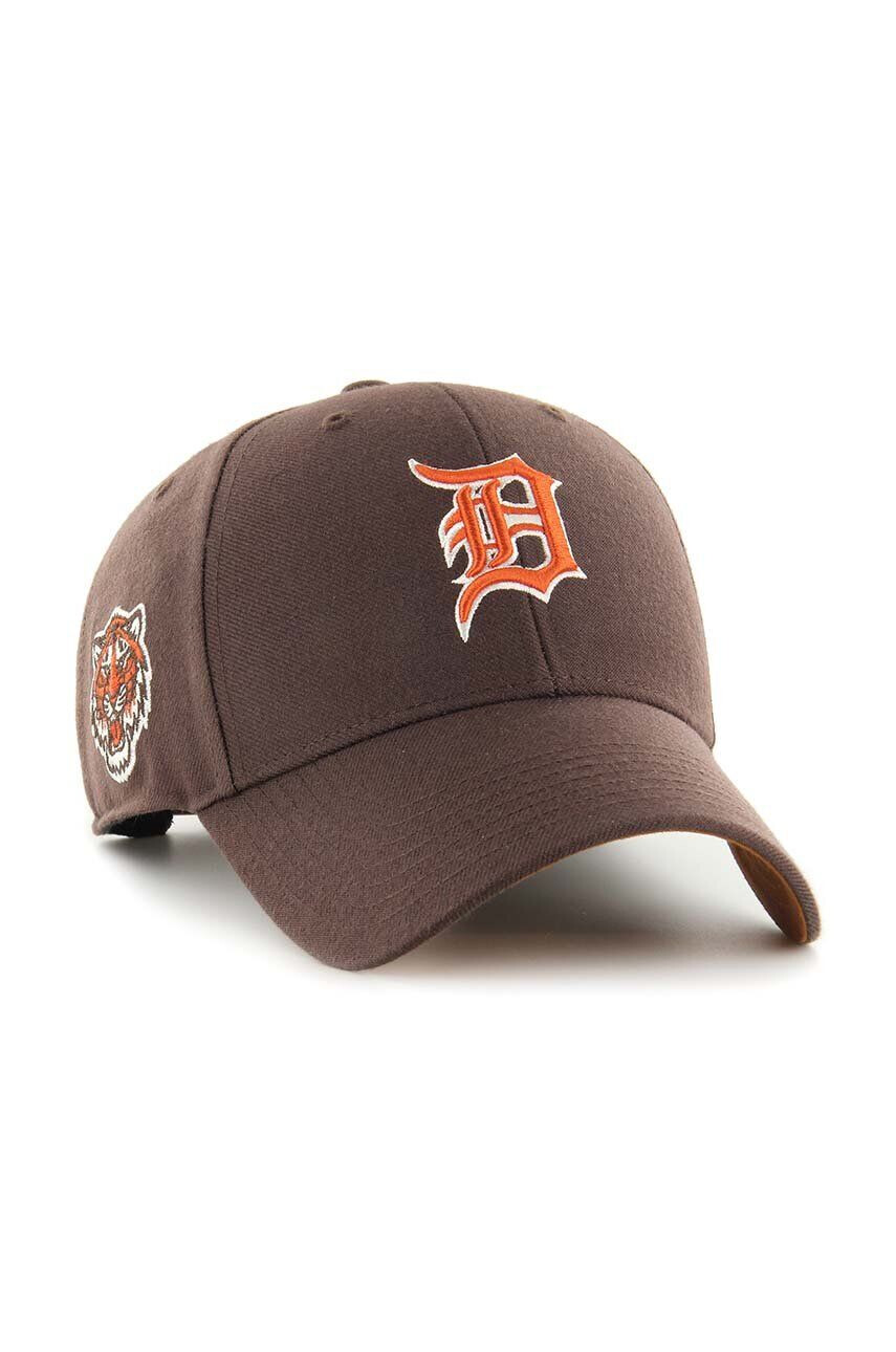 47brand Bavlněná baseballová čepice MLB Detroit Tigers hnědá barva s aplikací - Pepit.cz