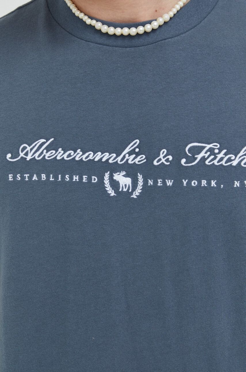 Abercrombie & Fitch Bavlněné tričko šedá barva s aplikací - Pepit.cz