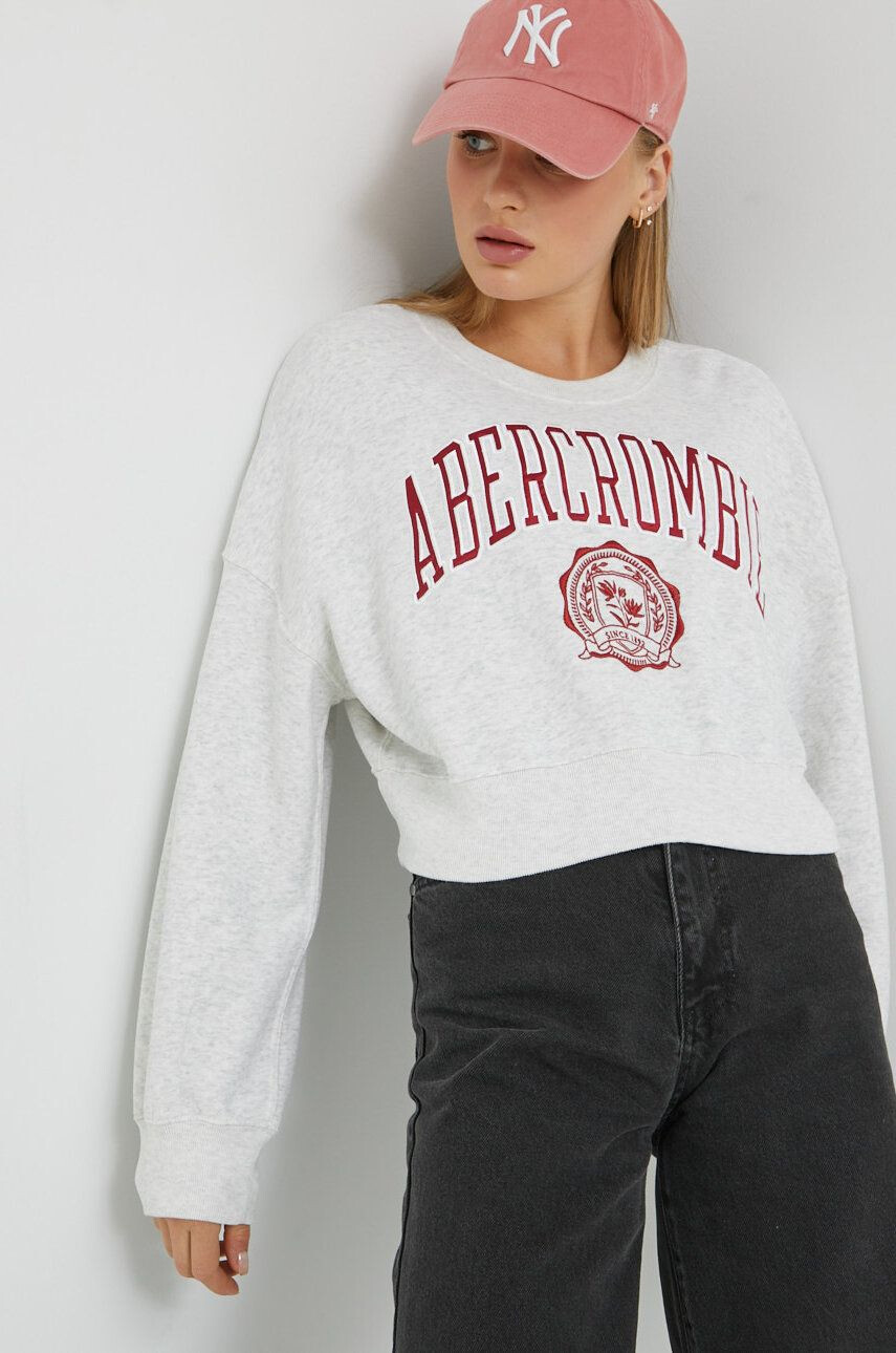 Abercrombie & Fitch Mikina dámská šedá barva s aplikací - Pepit.cz