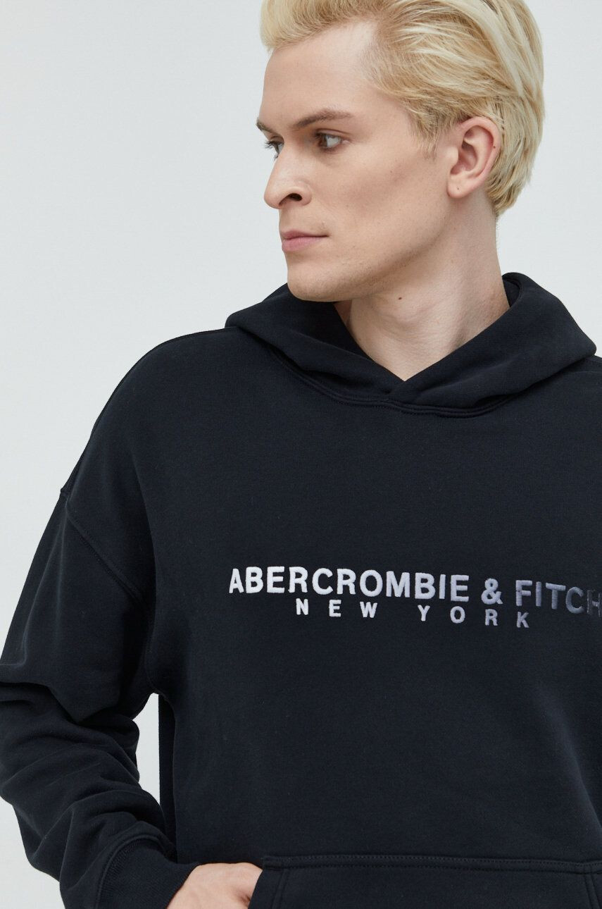 Abercrombie & Fitch Mikina pánská černá barva s kapucí hladká - Pepit.cz