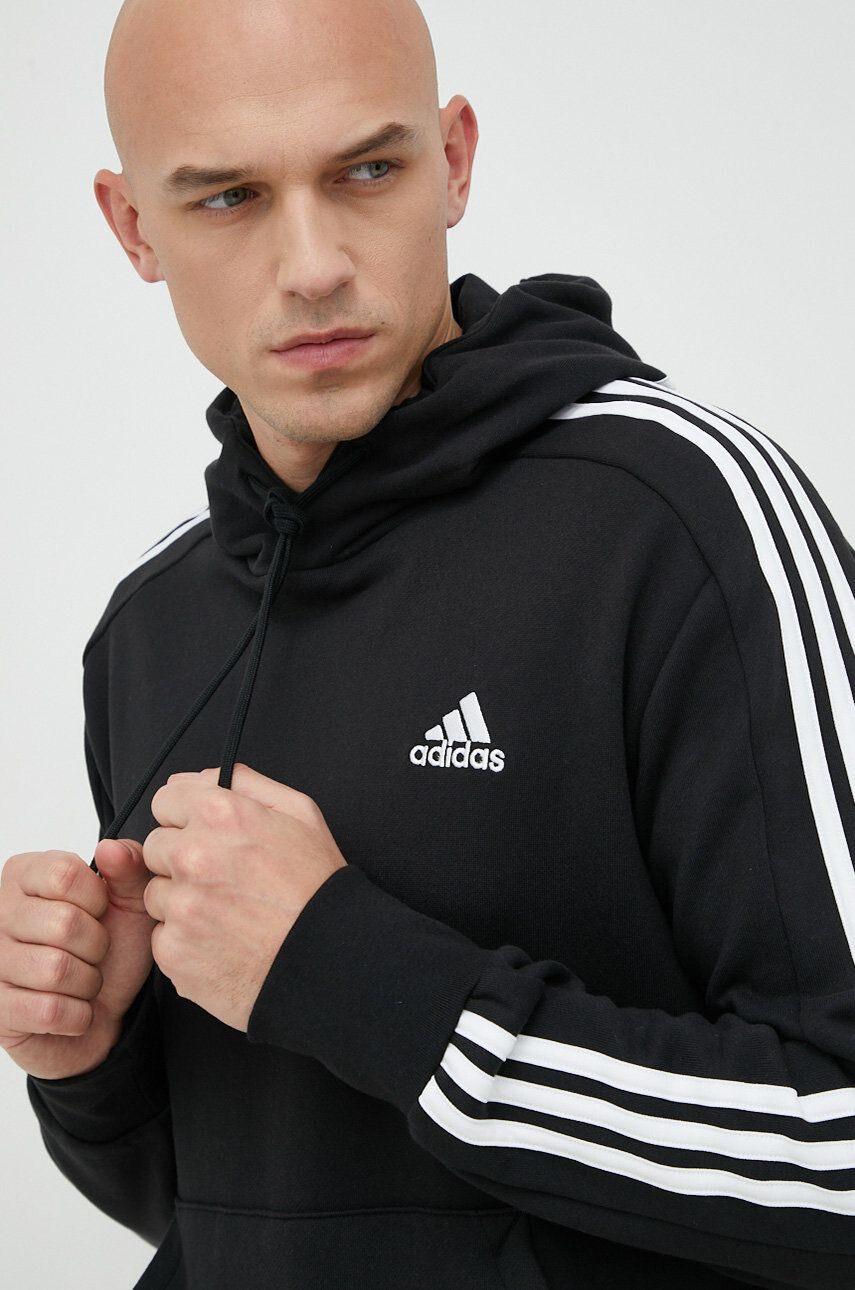 adidas Bavlněná mikina pánská černá barva s kapucí s aplikací - Pepit.cz