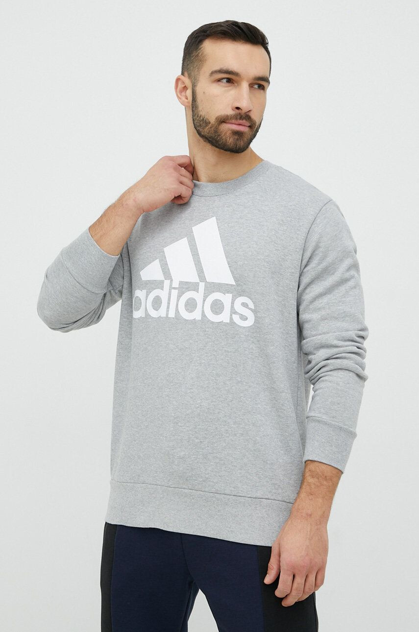 adidas Bavlněná mikina pánská šedá barva s potiskem - Pepit.cz