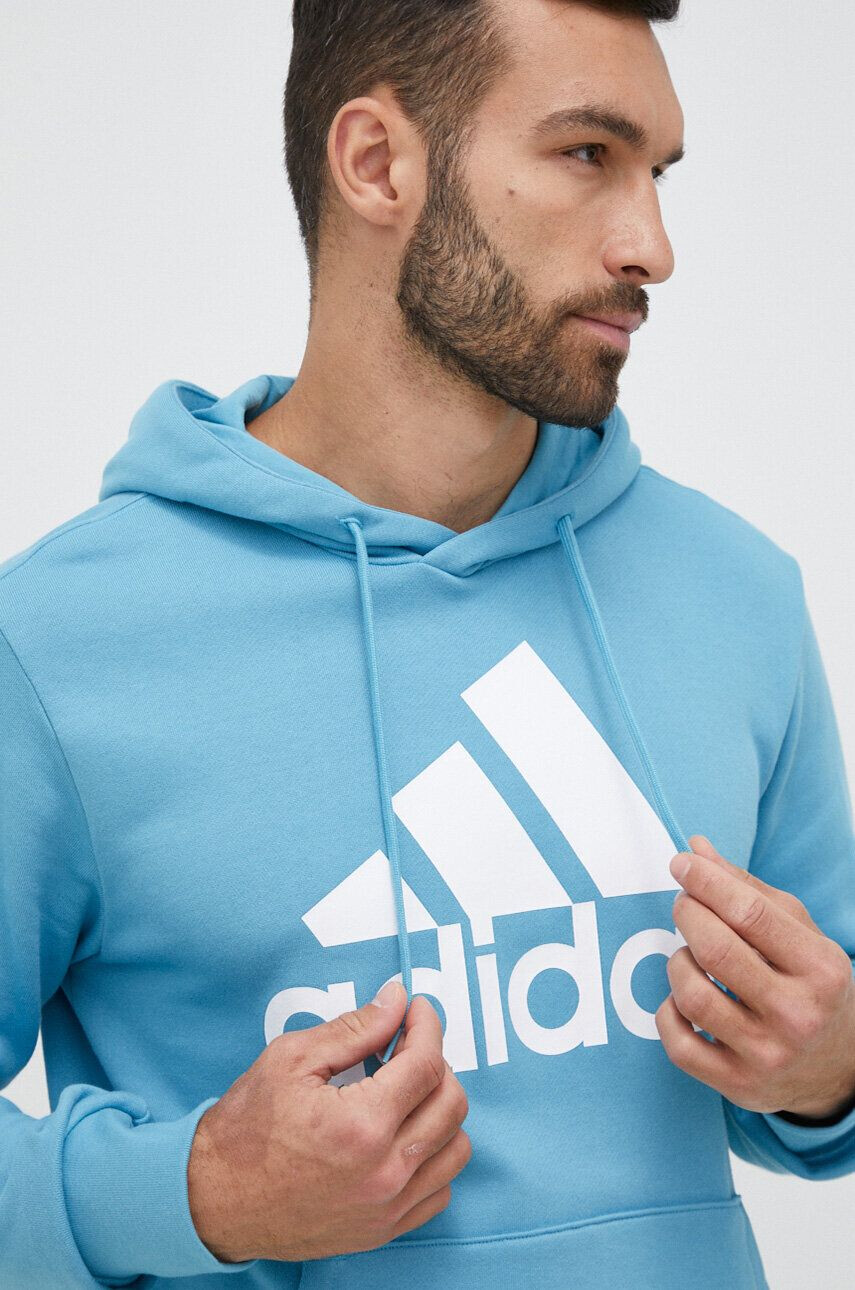 adidas Bavlněná mikina pánská tyrkysová barva s kapucí s potiskem - Pepit.cz