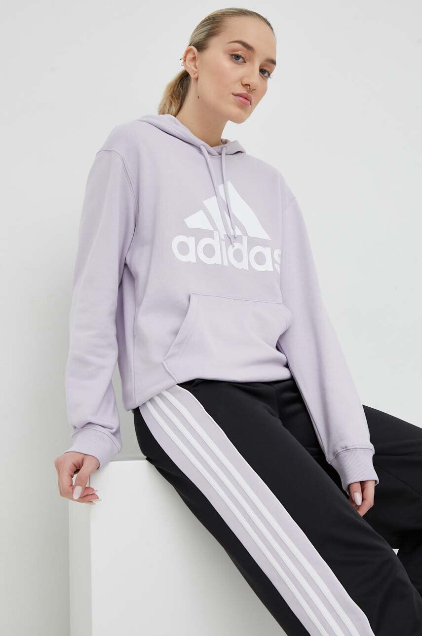 adidas Bavlněná mikina Dámská fialová barva s kapucí s potiskem - Pepit.cz