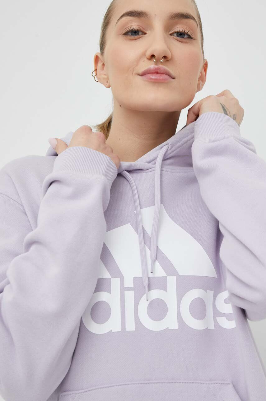 adidas Bavlněná mikina Dámská fialová barva s kapucí s potiskem - Pepit.cz