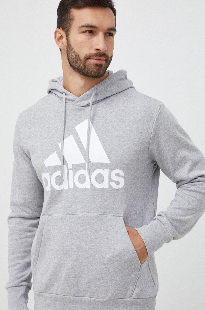 adidas Bavlněná mikina pánská šedá barva s kapucí s potiskem - Pepit.cz