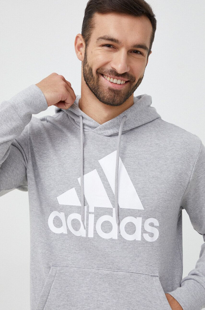 adidas Bavlněná mikina pánská šedá barva s kapucí s potiskem - Pepit.cz