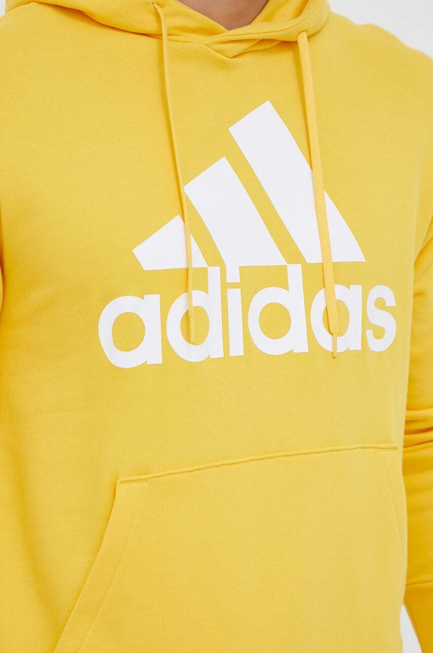 adidas Bavlněná mikina pánská žlutá barva s kapucí s potiskem - Pepit.cz