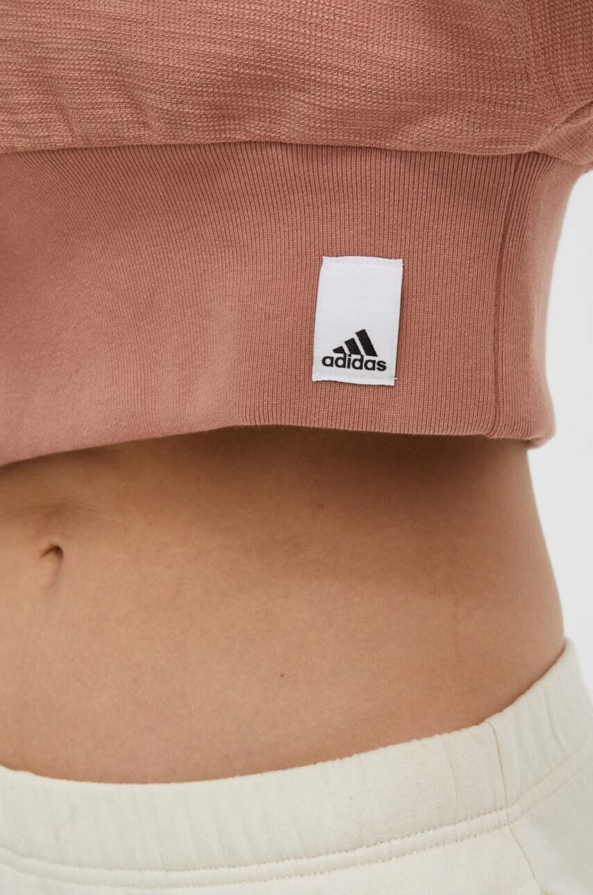 adidas Bavlněná mikina dámská hnědá barva s kapucí hladká - Pepit.cz