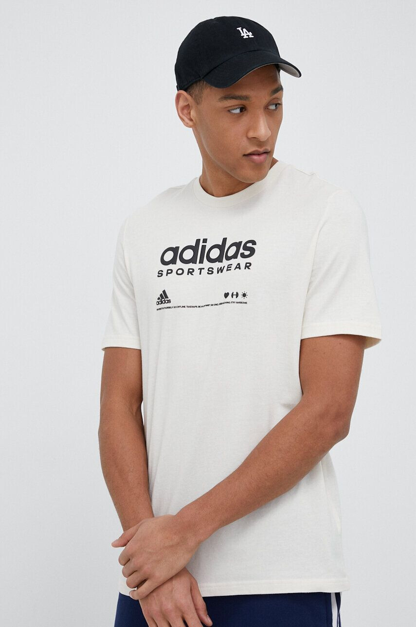 adidas Bavlněné tričko béžová barva - Pepit.cz