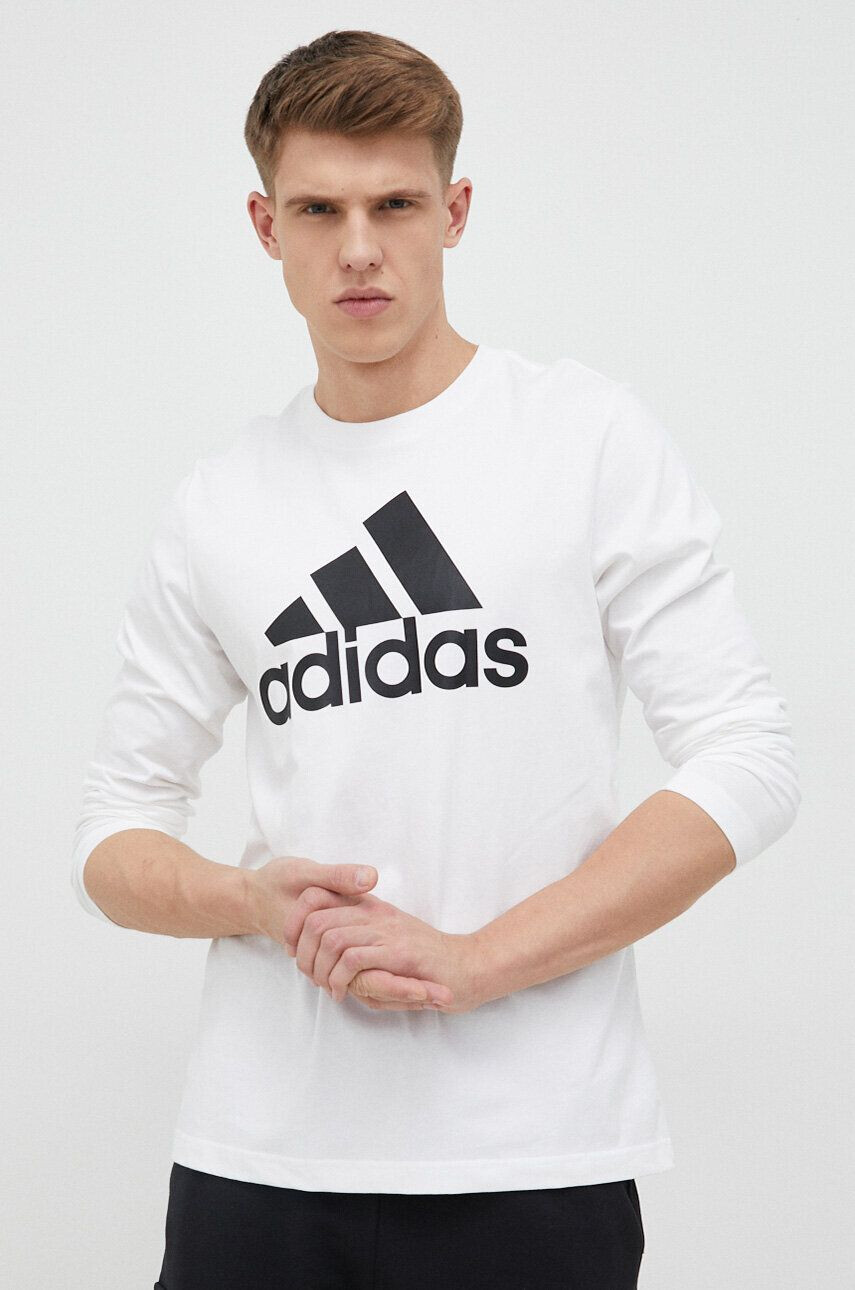 adidas Bavlněné tričko s dlouhým rukávem bílá barva s potiskem - Pepit.cz