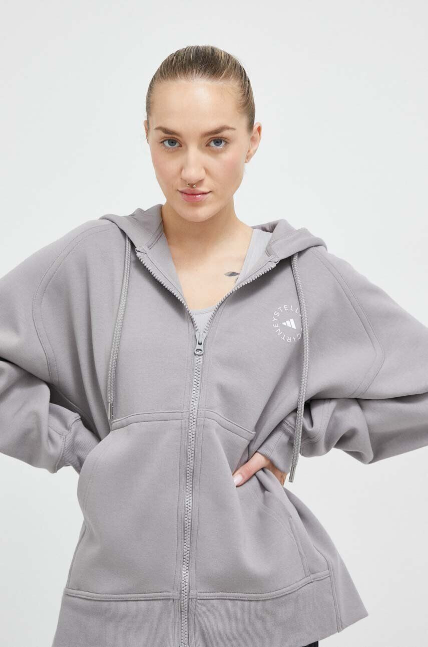 adidas by Stella McCartney Tepláková mikina šedá barva s kapucí - Pepit.cz