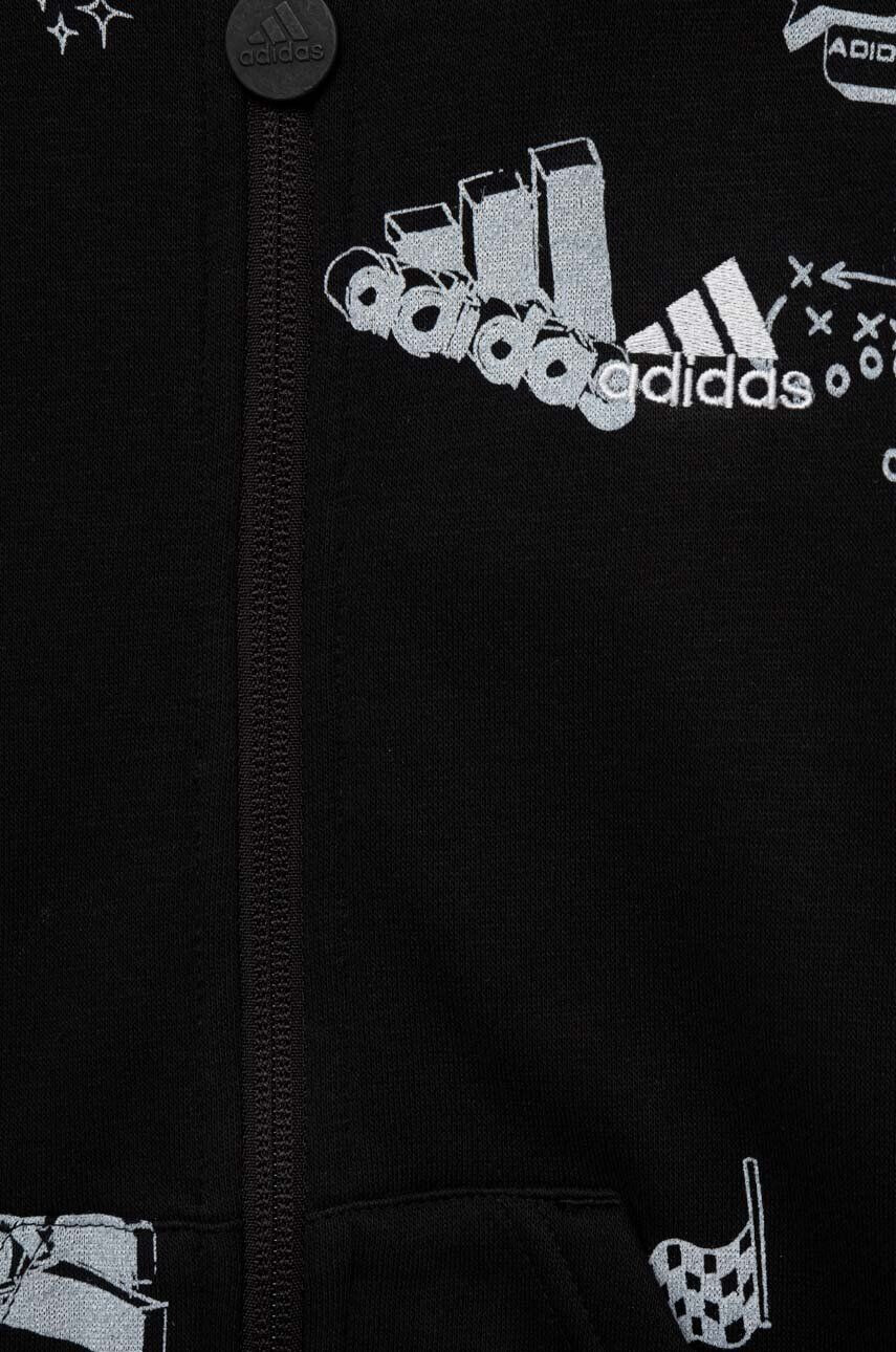 adidas Dětská mikina J BLUV Q3 FZHD zelená barva s kapucí vzorovaná - Pepit.cz