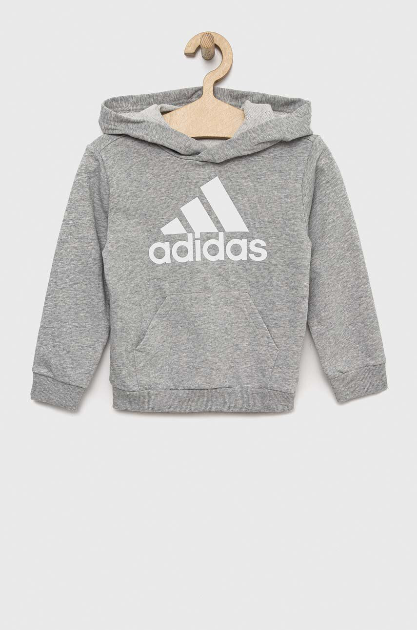 adidas Dětská mikina LK BL FT šedá barva s kapucí s potiskem - Pepit.cz