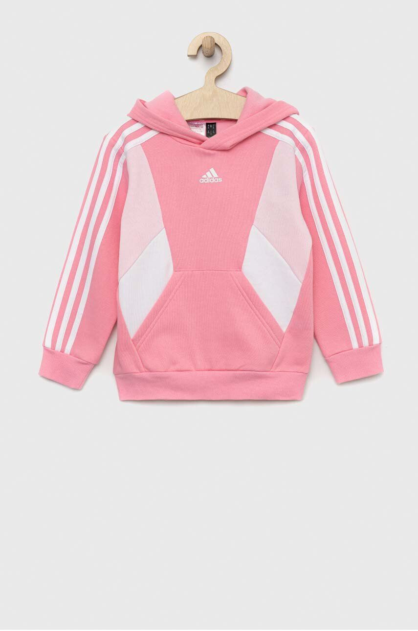 adidas Dětská mikina LK CB FL HD růžová barva s kapucí vzorovaná - Pepit.cz