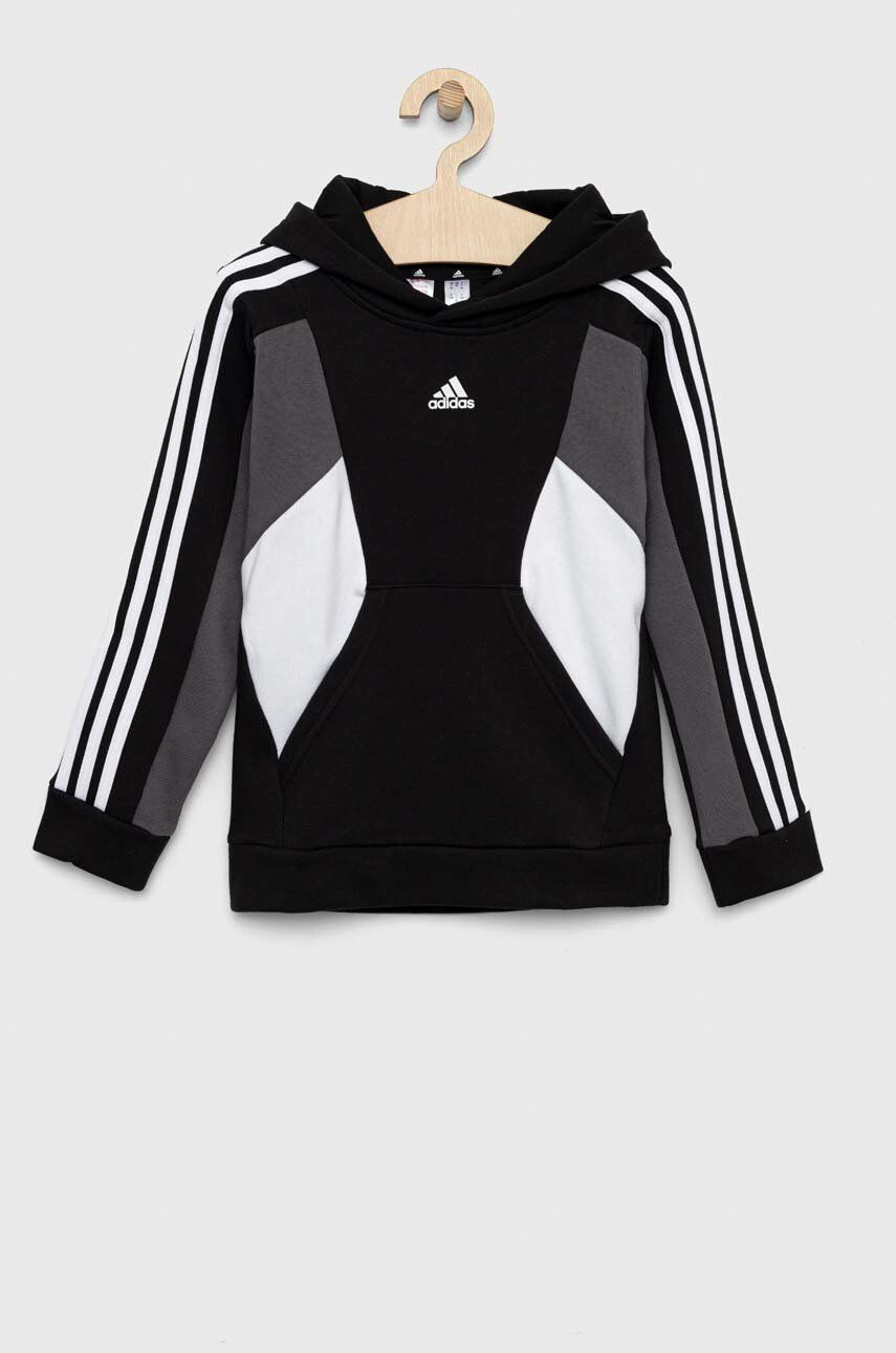 adidas Dětská mikina U 3S CB HOODIE černá barva s kapucí vzorovaná - Pepit.cz