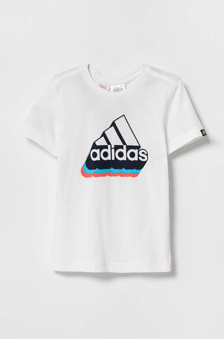 adidas Dětské bavlněné tričko bílá barva s potiskem - Pepit.cz