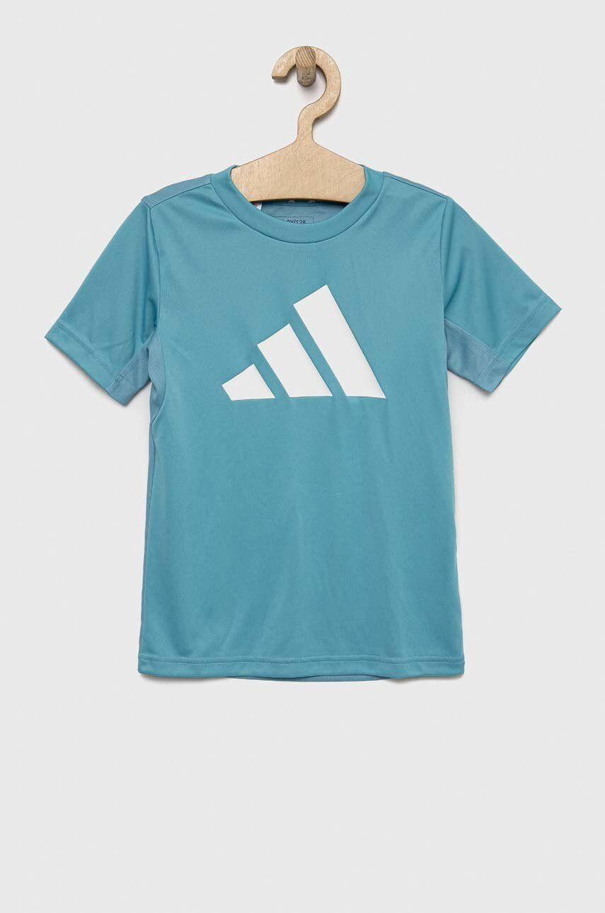 adidas Dětské tričko U TR-ES LOGO tyrkysová barva s potiskem - Pepit.cz