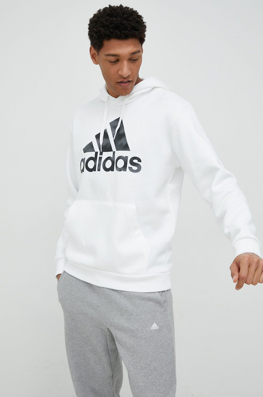 adidas Mikina pánská bílá barva s kapucí s potiskem - Pepit.cz