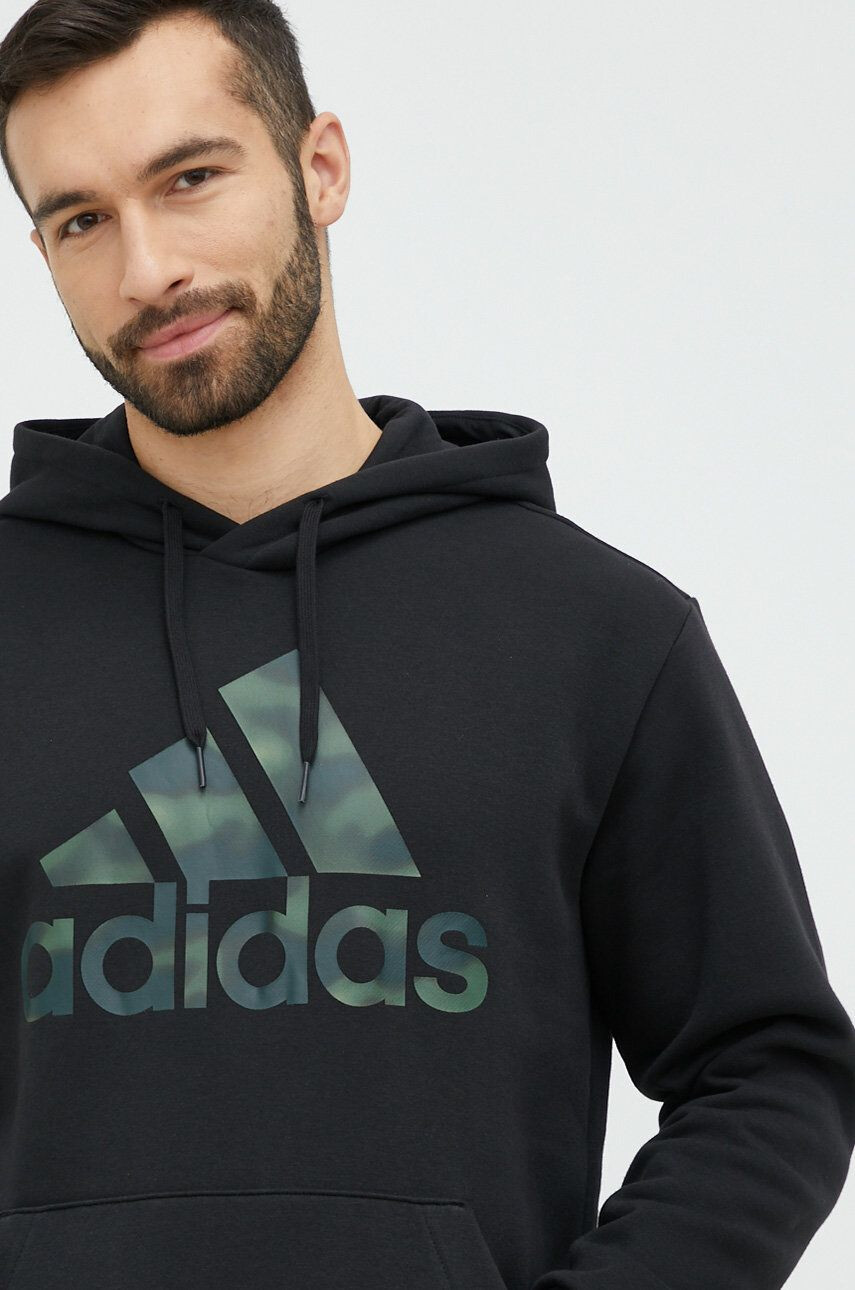 adidas Mikina pánská černá barva s kapucí s potiskem - Pepit.cz