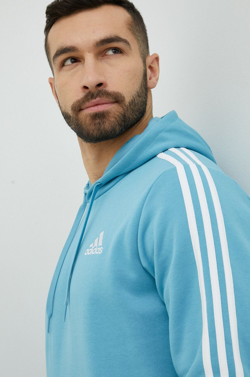 adidas Mikina pánská tyrkysová barva s kapucí s aplikací - Pepit.cz