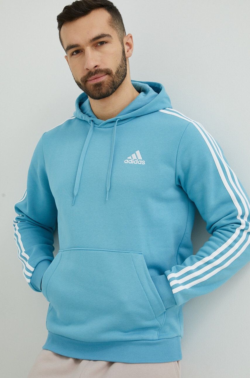 adidas Mikina pánská tyrkysová barva s kapucí s aplikací - Pepit.cz