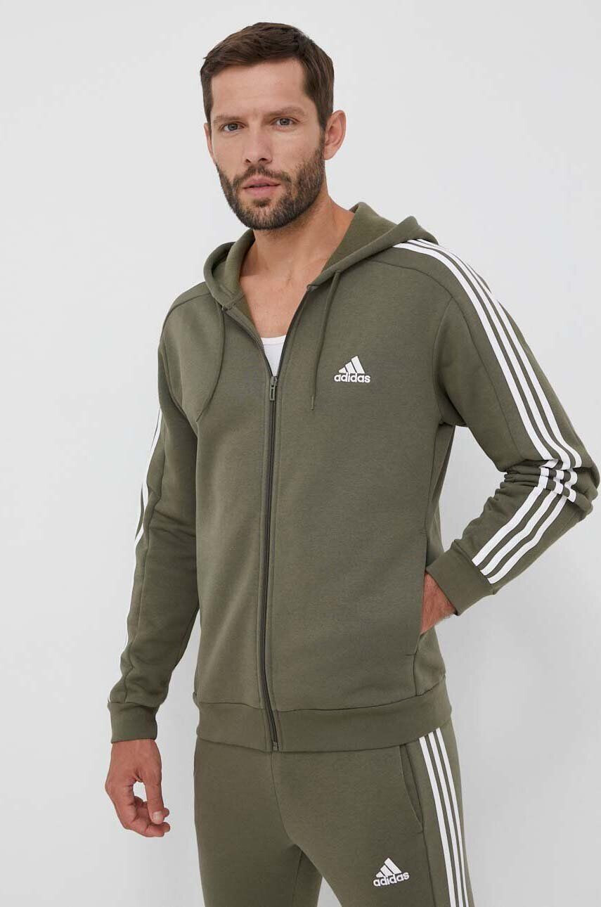 adidas Mikina pánská zelená barva s kapucí s aplikací - Pepit.cz