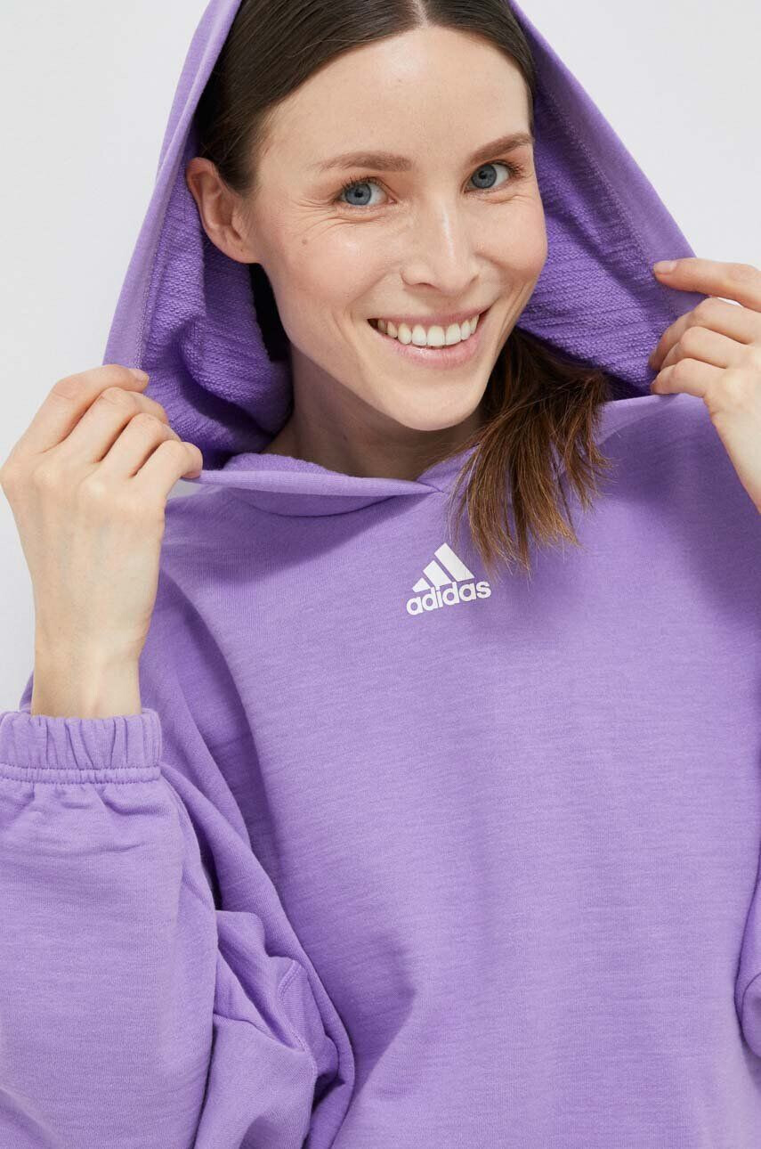 adidas Mikina dámská fialová barva s kapucí hladká - Pepit.cz