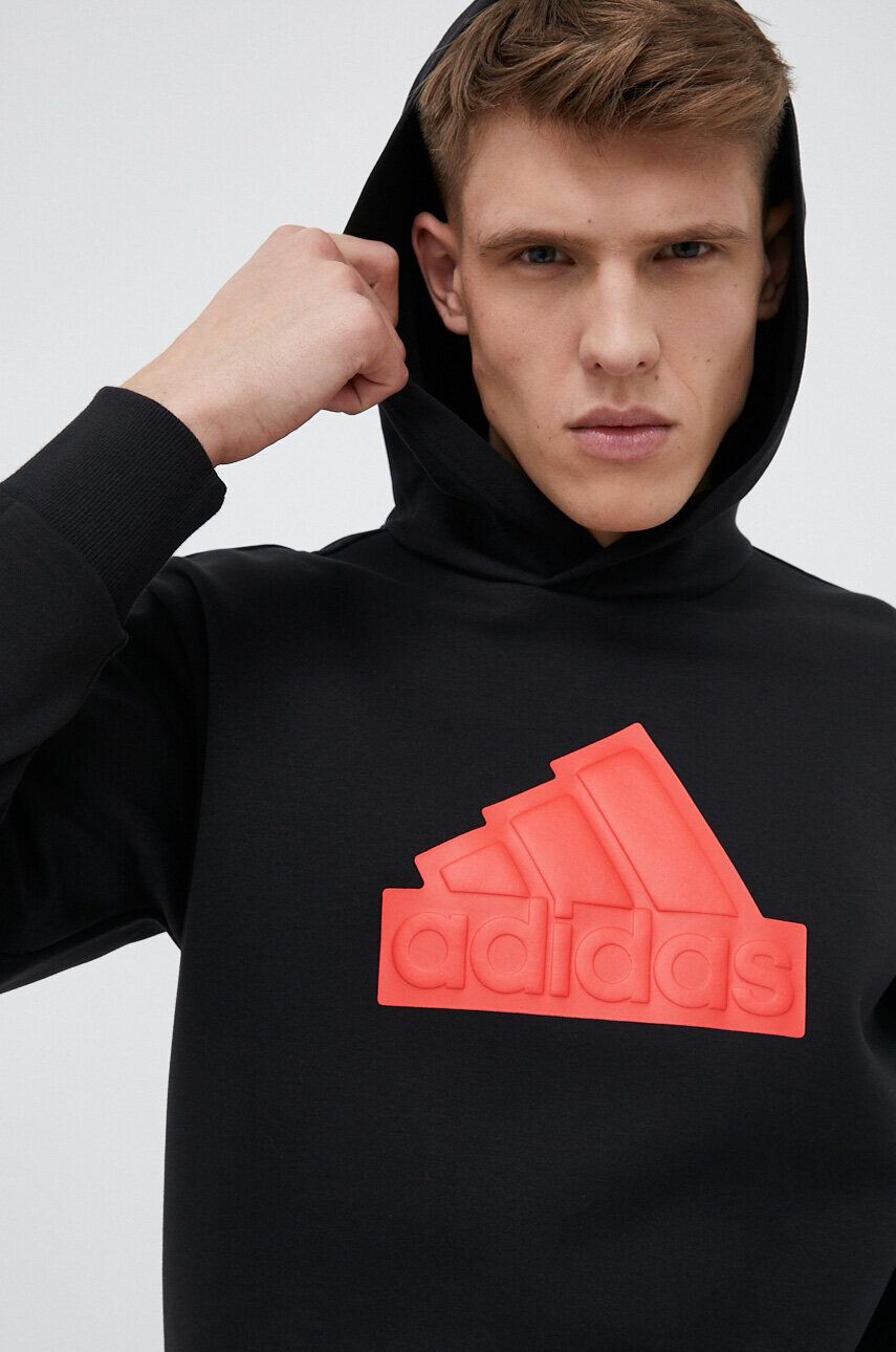 adidas Mikina pánská černá barva s kapucí s potiskem - Pepit.cz