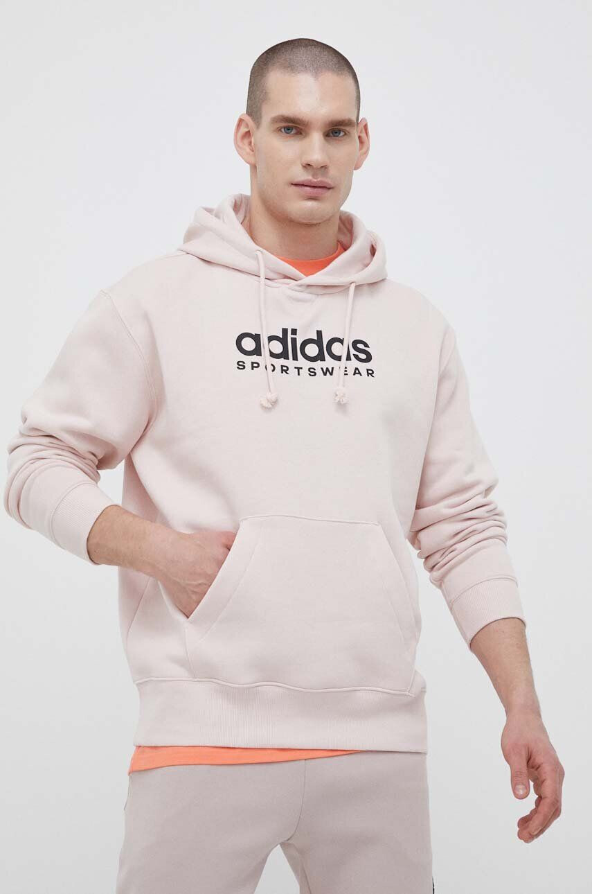 adidas Mikina pánská růžová barva s kapucí s potiskem - Pepit.cz