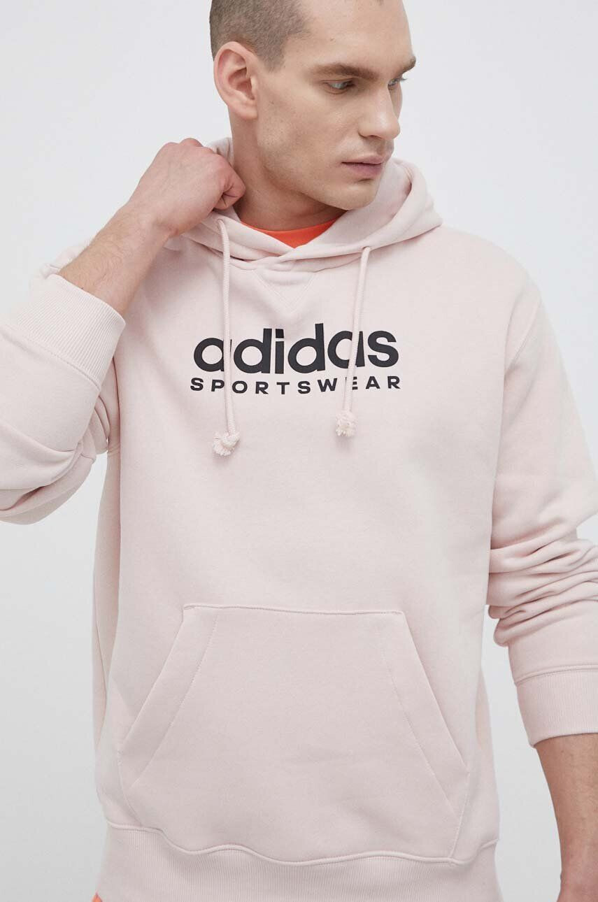 adidas Mikina pánská růžová barva s kapucí s potiskem - Pepit.cz