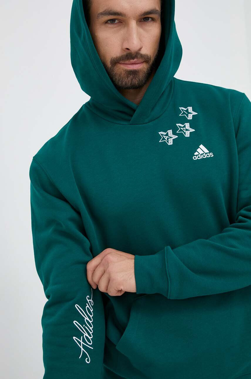 adidas Mikina pánská zelená barva s kapucí s aplikací - Pepit.cz