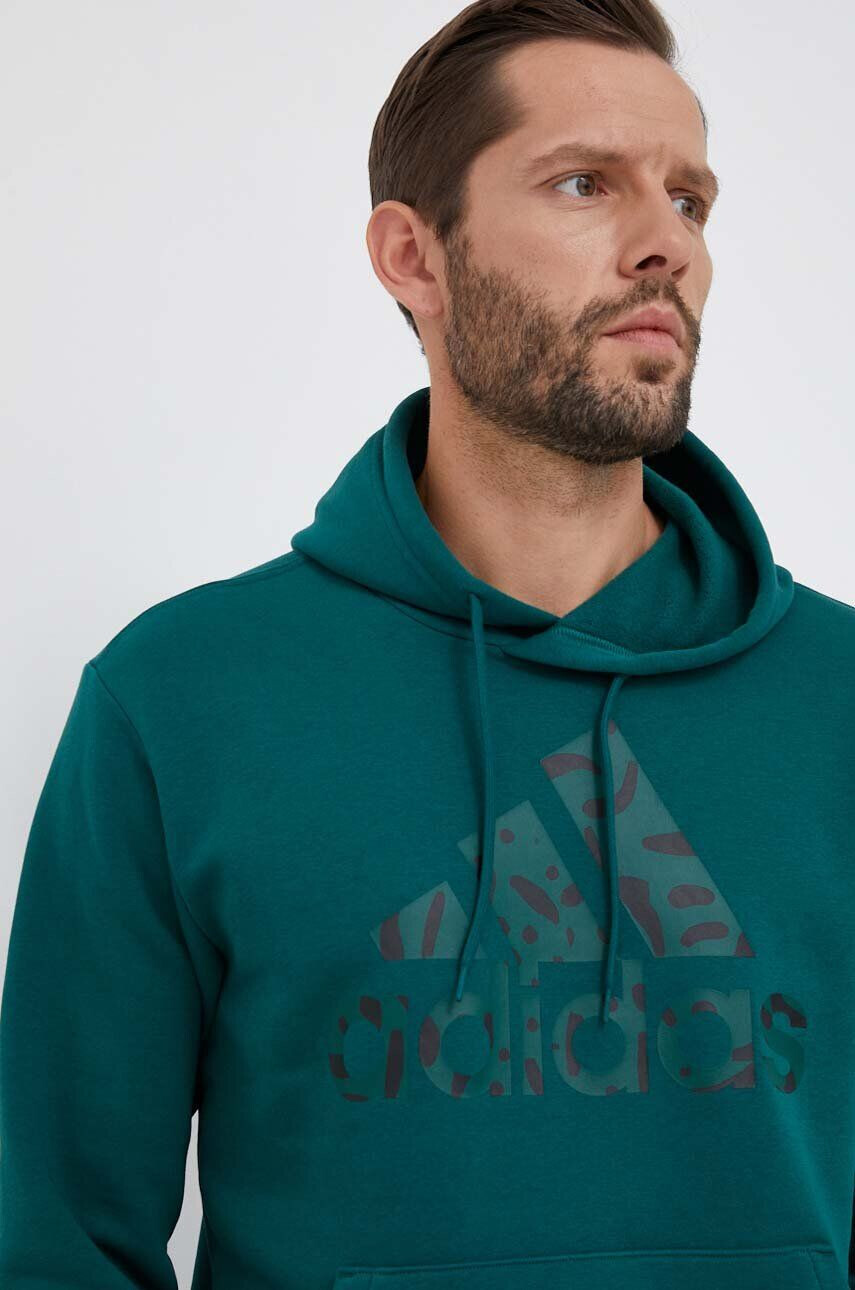 adidas Mikina pánská zelená barva s kapucí s potiskem - Pepit.cz