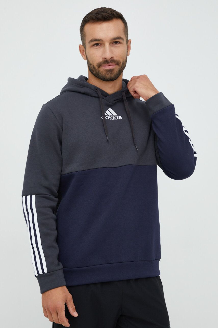 adidas Mikina pánská šedá barva s kapucí hladká - Pepit.cz