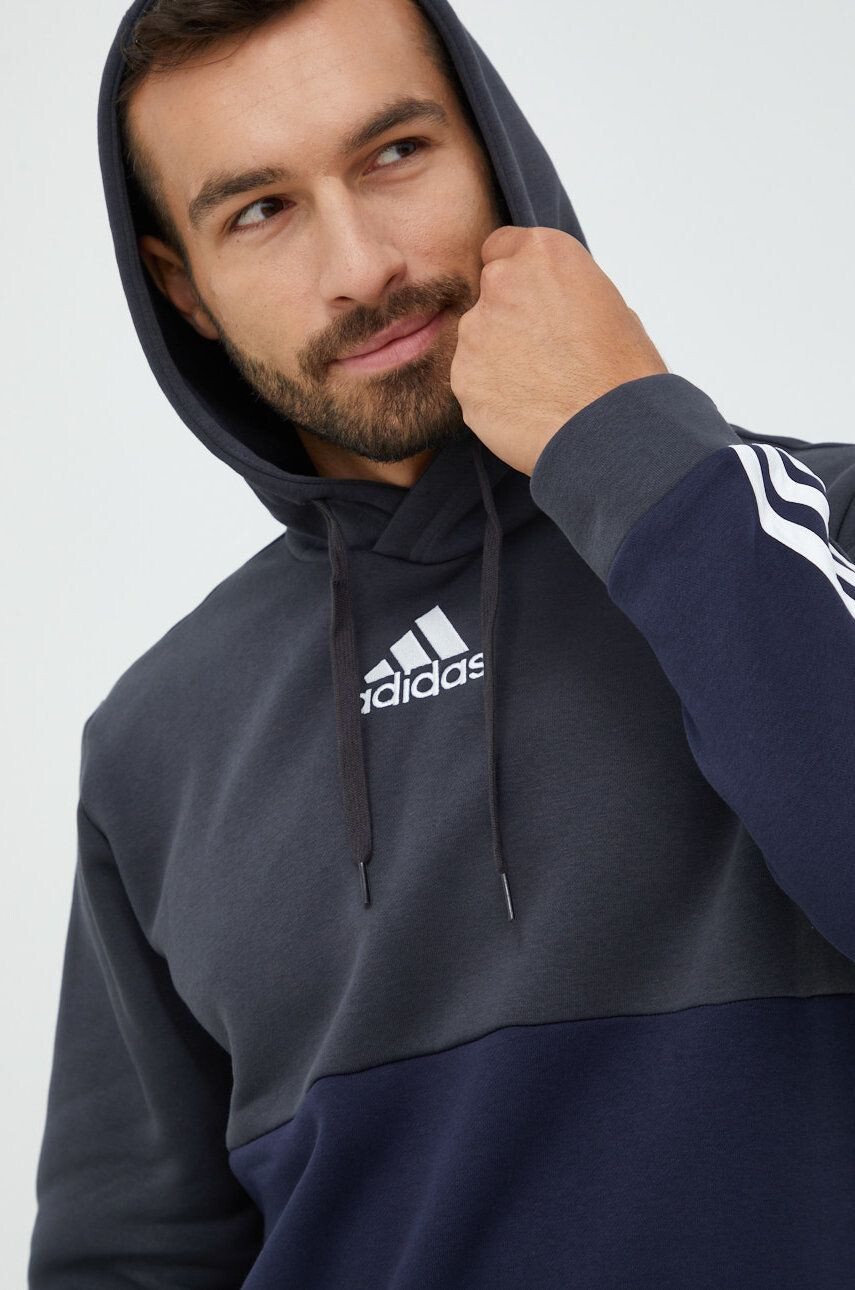 adidas Mikina pánská šedá barva s kapucí hladká - Pepit.cz