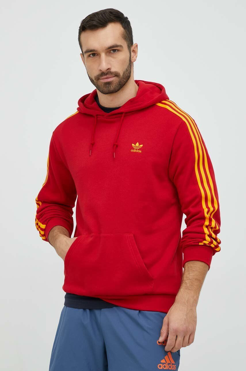 adidas Originals Bavlněná mikina pánská červená barva s kapucí s aplikací - Pepit.cz